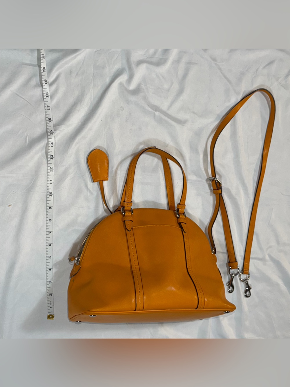 Coach Peyton Cora Domed Satchel Orange Saffiano Leather Crossbody Bag F25671 - Picture 8 of 16